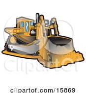 Yellow Bulldozer Moving Dirt At A Construction Site