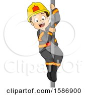 Poster, Art Print Of Brunette White Boy Fireman Riding Down A Fire Pole