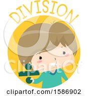Poster, Art Print Of White Boy Holding An Obelus Or Division Sign For Math