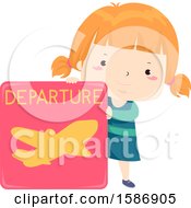 Poster, Art Print Of Red Haired White Girl Holding A Departure Of An Airplane Sign