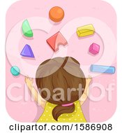 Poster, Art Print Of Brunette White Girl Lying Down The Carpet Playing With Building Blocks