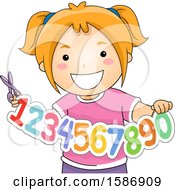 Clipart Of A Red Haired White Girl Holding Numbers Cut Out And Scissors Royalty Free Vector Illustration