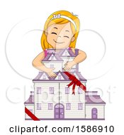 Poster, Art Print Of Red Haired White Girl Hugging A New Doll House She Received As A Gift
