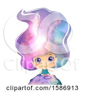 Poster, Art Print Of Girl Sitting On Top Of A Planet With Outer Space On Her Hair