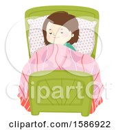 Clipart Of A Brunette White Girl Sleeping Happily On Her Bed Royalty Free Vector Illustration