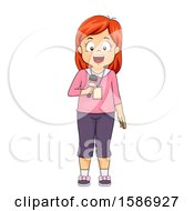 Clipart Of A Red Haired White Girl Wearing An ID Reporting Speaking While Holding A Microphone Royalty Free Vector Illustration