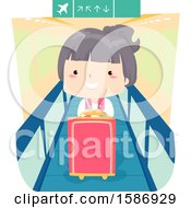 Clipart Of A Girl Traveler Standing On A Walkalator At The Airport Royalty Free Vector Illustration by BNP Design Studio
