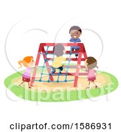 Group Of Children Rope Climbing On A Playground