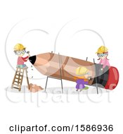 Poster, Art Print Of Group Of Children Making A Giant Pencil