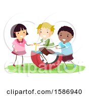 Poster, Art Print Of Group Of Children Using A Diy Tire Rocker In The Playground