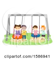 Poster, Art Print Of Group Of Children Swinging At A Playground