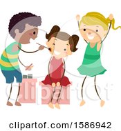 Clipart Of A Group Of Children Painting Faces Royalty Free Vector Illustration