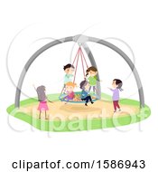 Poster, Art Print Of Group Of Children Playing In A Giant Birds Nest Swing In The Playground