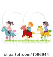 Poster, Art Print Of Group Of Children Riding A Horse Rocker In The Playground