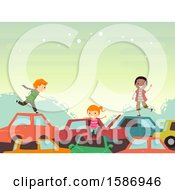 Poster, Art Print Of Group Of Children Playing In The Junkyard With Old Cars