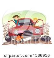 Group Of Children Playing With A Car In The Junk Yard