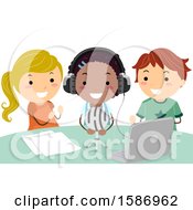 Poster, Art Print Of Group Of Children Recording A School Podcast