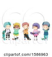 Clipart Of A Group Of Children Skateboarding Royalty Free Vector Illustration