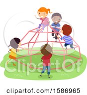 Group Of Children Playing On A Dome Climber In The Playground