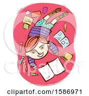 Poster, Art Print Of Red Haired White Boy Reading A Book With Markers And Notes Lying Around