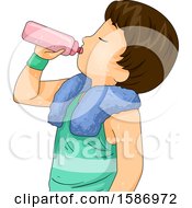 Poster, Art Print Of Brunette White Boy Drinking Water From Water Bottle After Exercising