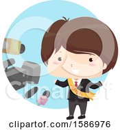 Clipart Of A Brunette White Boy Mayor Being Interviewed Royalty Free Vector Illustration