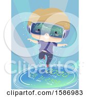 Poster, Art Print Of Blond White Boy Wearing Virtual Reality Goggles Floating Through Time