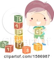 Poster, Art Print Of White Boy Counting And Building A Cube Tower