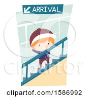 Boy Riding An Escalator In The Airport