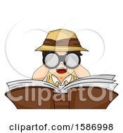 Clipart Of A White Boy Looking Through Binoculars Over A Book Royalty Free Vector Illustration