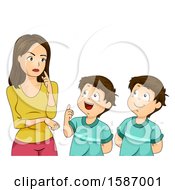 Clipart Of A Mother Talking To Her Twin Boys Royalty Free Vector Illustration