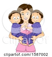 Clipart Of A Mother Holding Her Twin Boys Royalty Free Vector Illustration