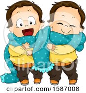 Clipart Of Toddler Twin Boys Sharing A Scarf Royalty Free Vector Illustration