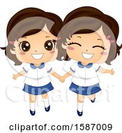 Poster, Art Print Of Twin Girls In Matching School Uniforms