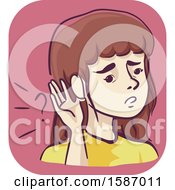 Clipart Of A Girl Who Cannot Hear Properly Royalty Free Vector Illustration
