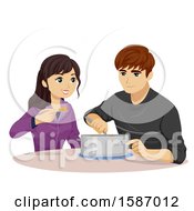 Poster, Art Print Of Teen Couple Eating A Rice Dish From A Pot