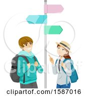 Poster, Art Print Of Teen Couple Looking At Street Signs While Traveling