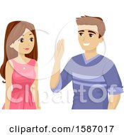 Clipart Of A Teen Couple Making A Promise Royalty Free Vector Illustration