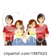 Clipart Of Teen Twin Girls And Boys As Couples Royalty Free Vector Illustration