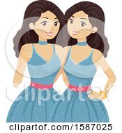 Teen Twin Girls In Matching Blue Prom Dresses