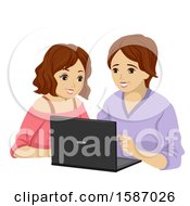 Poster, Art Print Of Teen Girl Teaching Her Mom How To Use A Laptop Computer