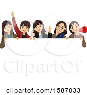 Clipart Of A Group Of Teens Cheering Over A Sign Royalty Free Vector Illustration