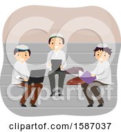 Clipart Of A Group Of Muslim Male Teens Studying On Benches Royalty Free Vector Illustration