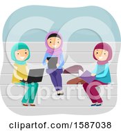 Poster, Art Print Of Group Of Female Muslim Teens Studying On Benches