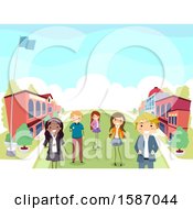 Clipart Of A Group Of Teens On A School Campus Royalty Free Vector Illustration