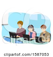 Clipart Of A Group Of Teens Using Laptops In Class Royalty Free Vector Illustration