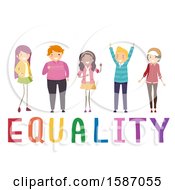 Poster, Art Print Of Group Of Teens Over Equality Text