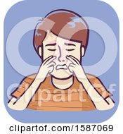 Poster, Art Print Of Boy Massaging The Side Of The Nose Near The Bridge To Alleviate Pressure From Sinus Infection