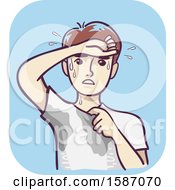 Poster, Art Print Of Man Wiping Forehead With Wet Underarms And Chest Excessive Sweating