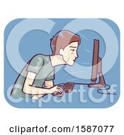 Clipart Of A Man Straining To Read On A Computer Royalty Free Vector Illustration